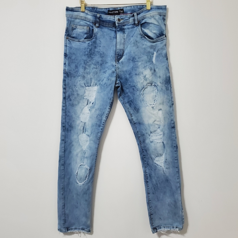 Arketype Distressed Slim Straight Fit Jeans 38 Waist